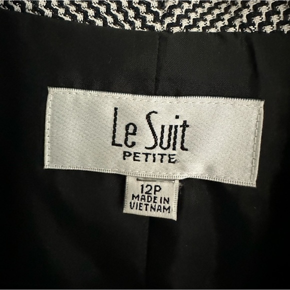 LE SUIT Black White Houndstooth Blazer Women Size 12p Lined Long Sleeve Pockets - Picture 3 of 6